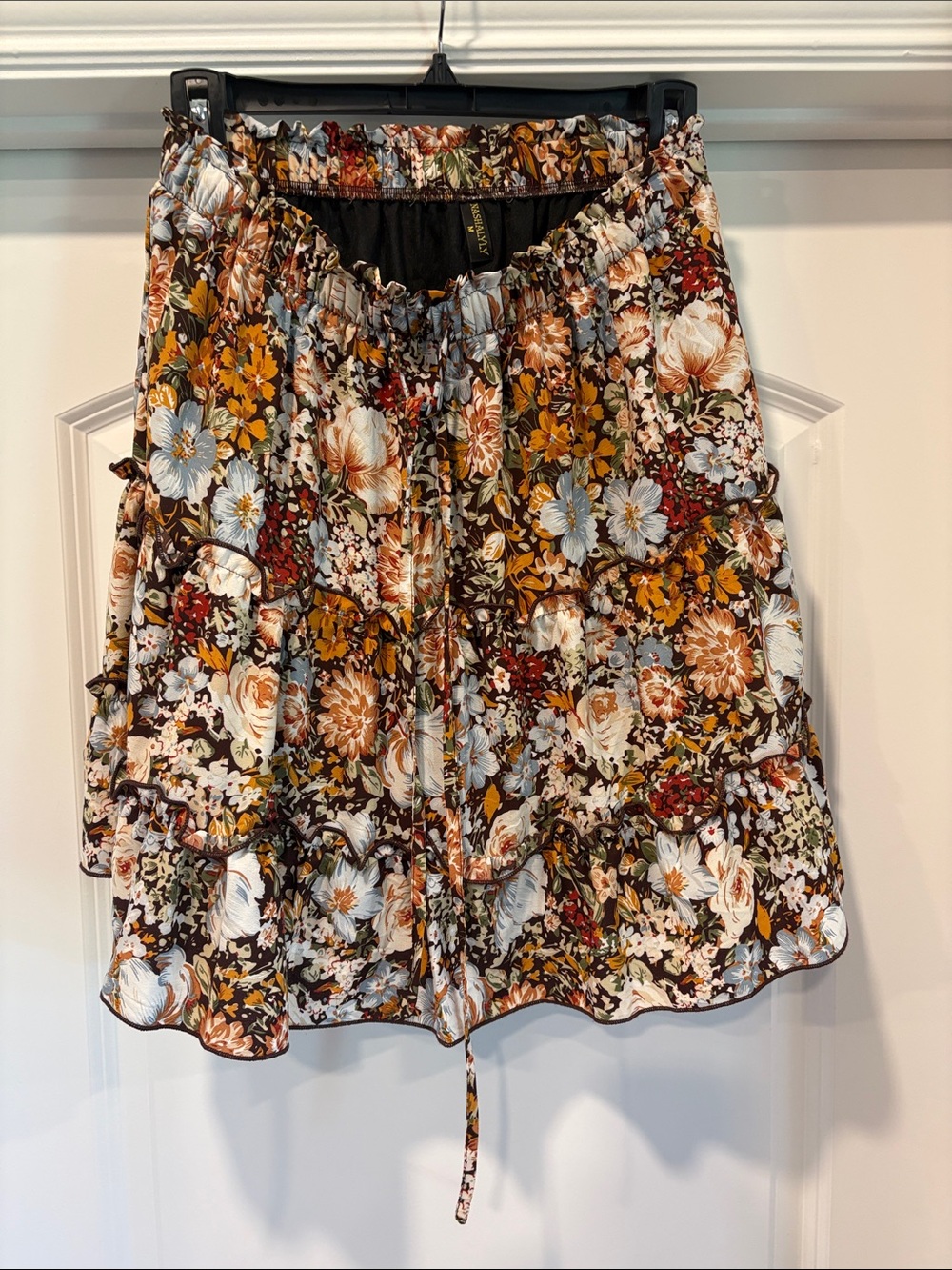 Floral Tiered Midi Skirt - Brown Multi